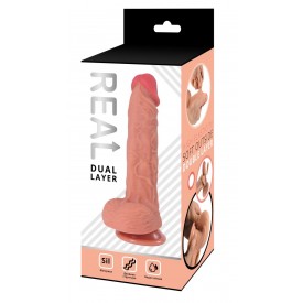 Телесный реалистичный фаллоимитатор Real Dual Layer - 23 см.