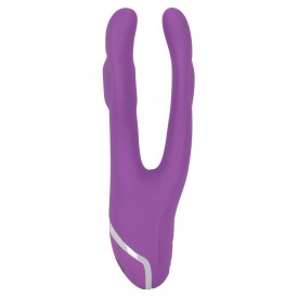 Фиолетовый вибромассажер с двумя отростками Sweet Smile Double Vibrator - 18,7 см.