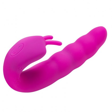 Розовый вибратор Ribbed Dual Stimulator with Rolling Ball - 17 см.